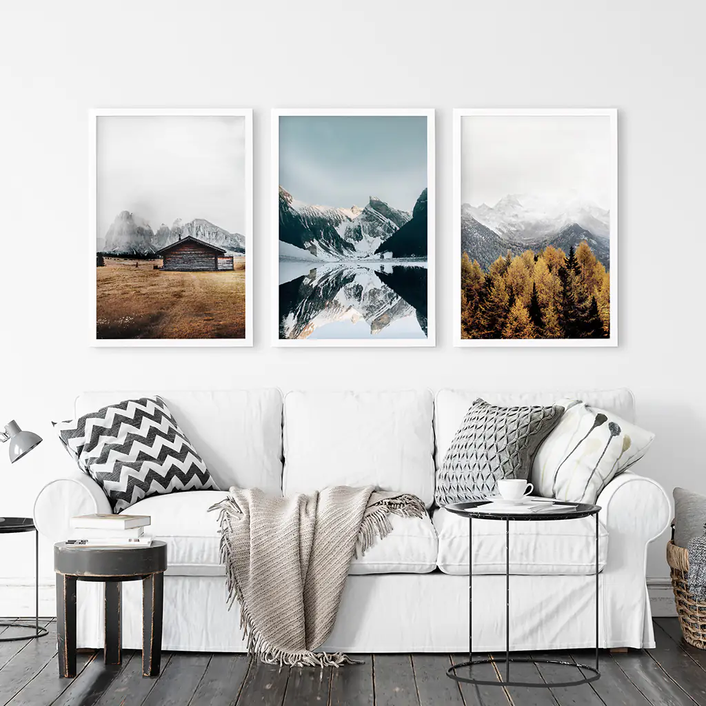 3 Piece Autumn Mountain, Forest, Lake Wall Art. Nordic Photo - Image 2