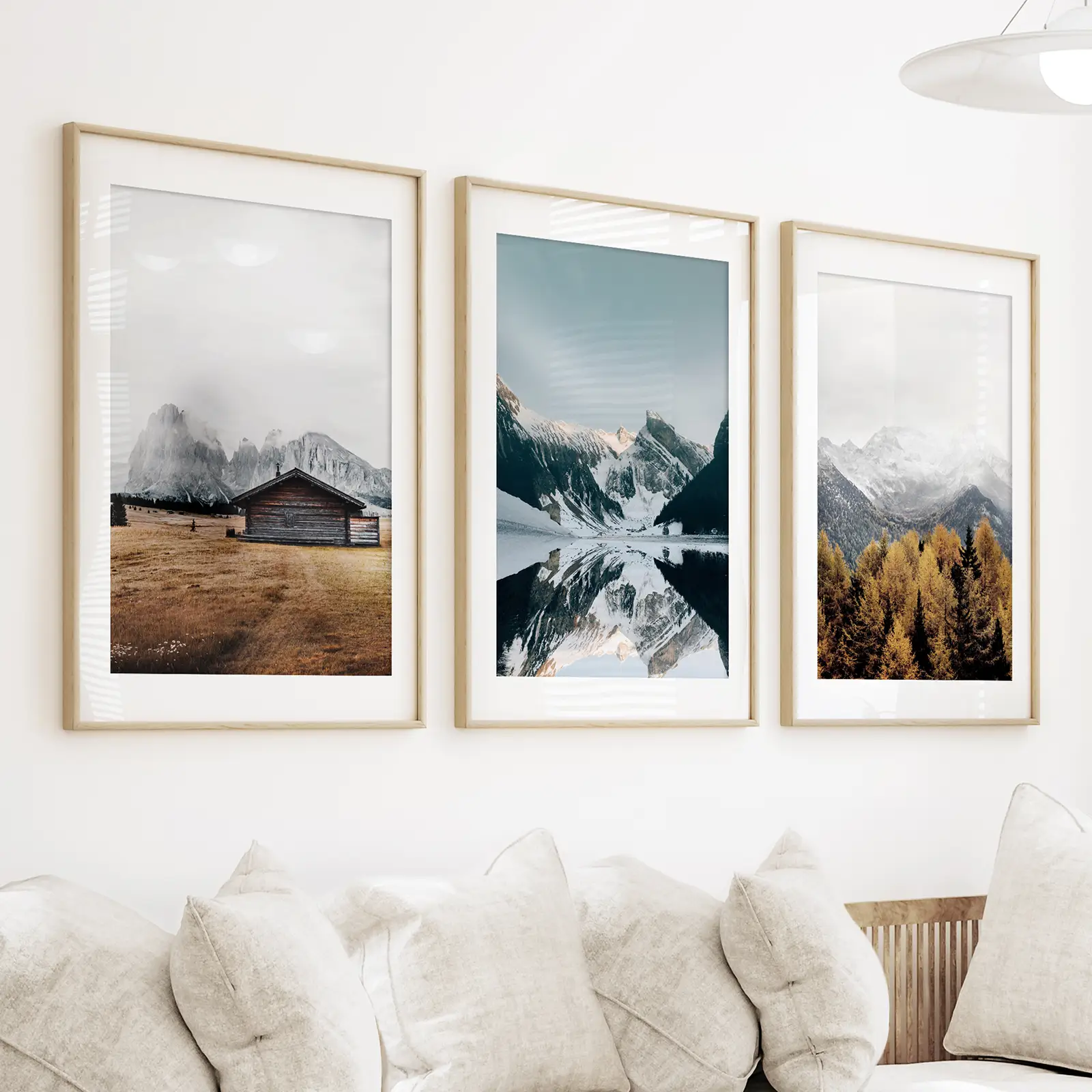 3 Piece Autumn Mountain, Forest, Lake Wall Art. Nordic Photo - Image 3