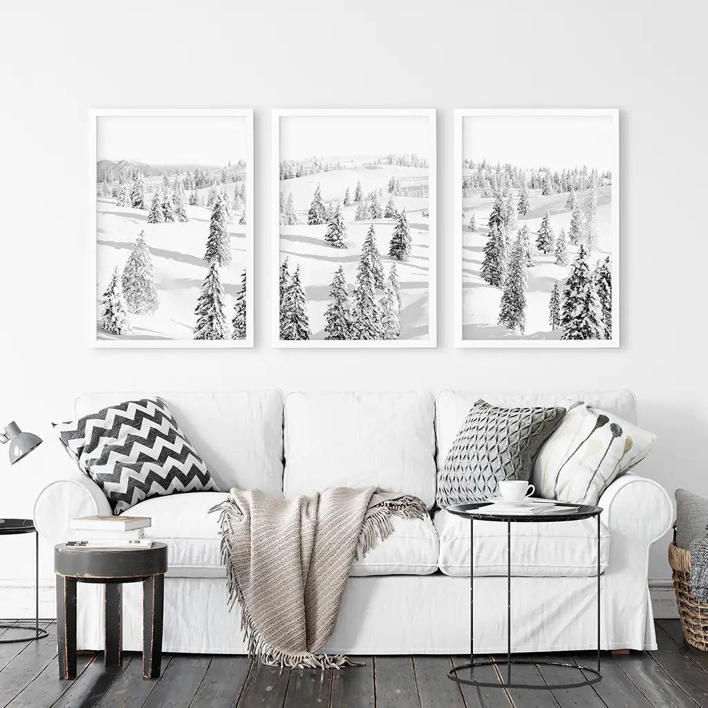 3 Piece Black White Nordic Winter Forest Wall Art Set - Image 3