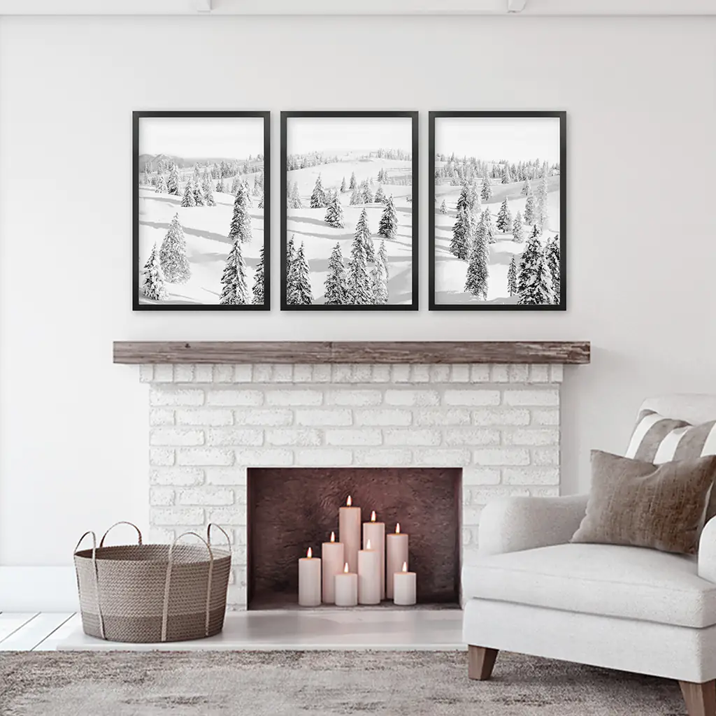 3 Piece Black White Nordic Winter Forest Wall Art Set - Image 4
