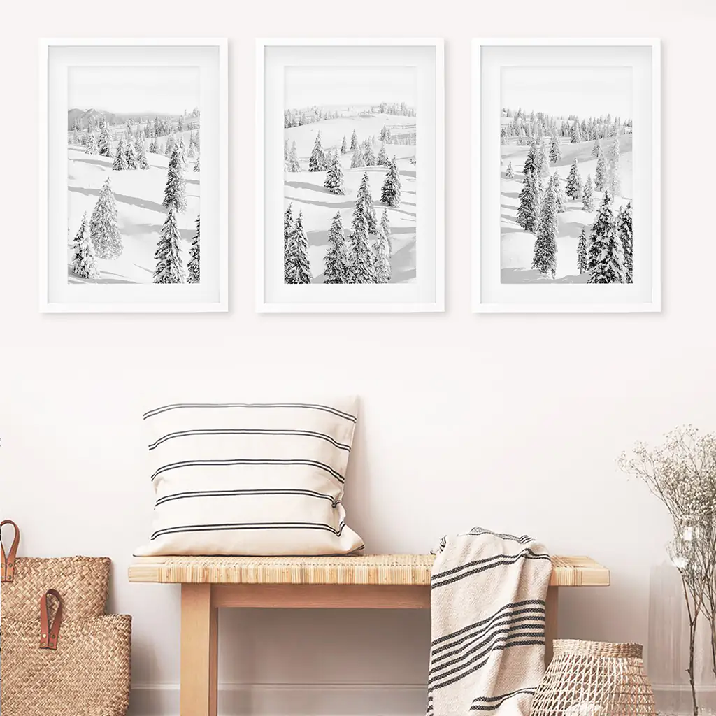 3 Piece Black White Nordic Winter Forest Wall Art Set - Image 6