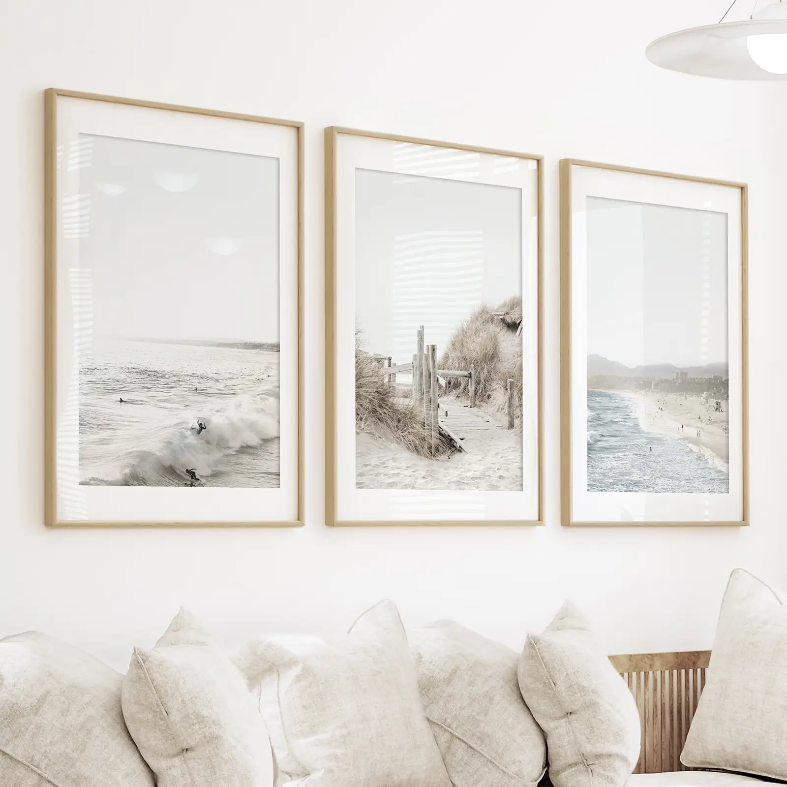 3 Piece Coastal Landscape. Waves, Surfers, Beach Pathway - Image 2