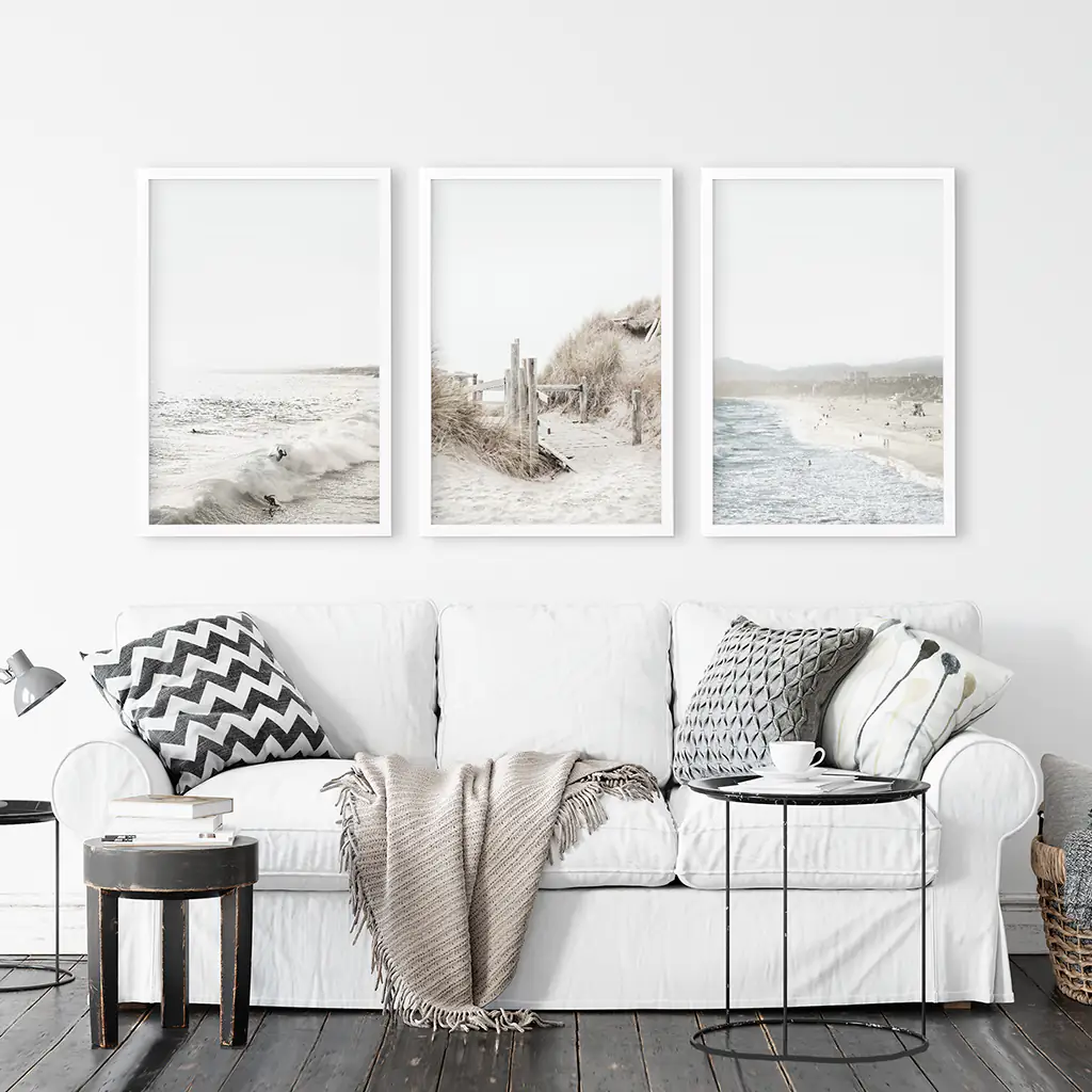 3 Piece Coastal Landscape. Waves, Surfers, Beach Pathway - Image 3