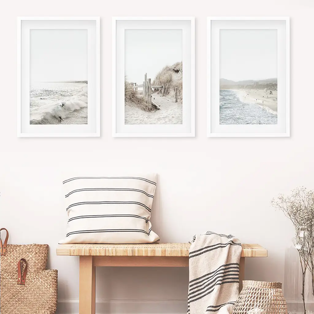 3 Piece Coastal Landscape. Waves, Surfers, Beach Pathway - Image 5