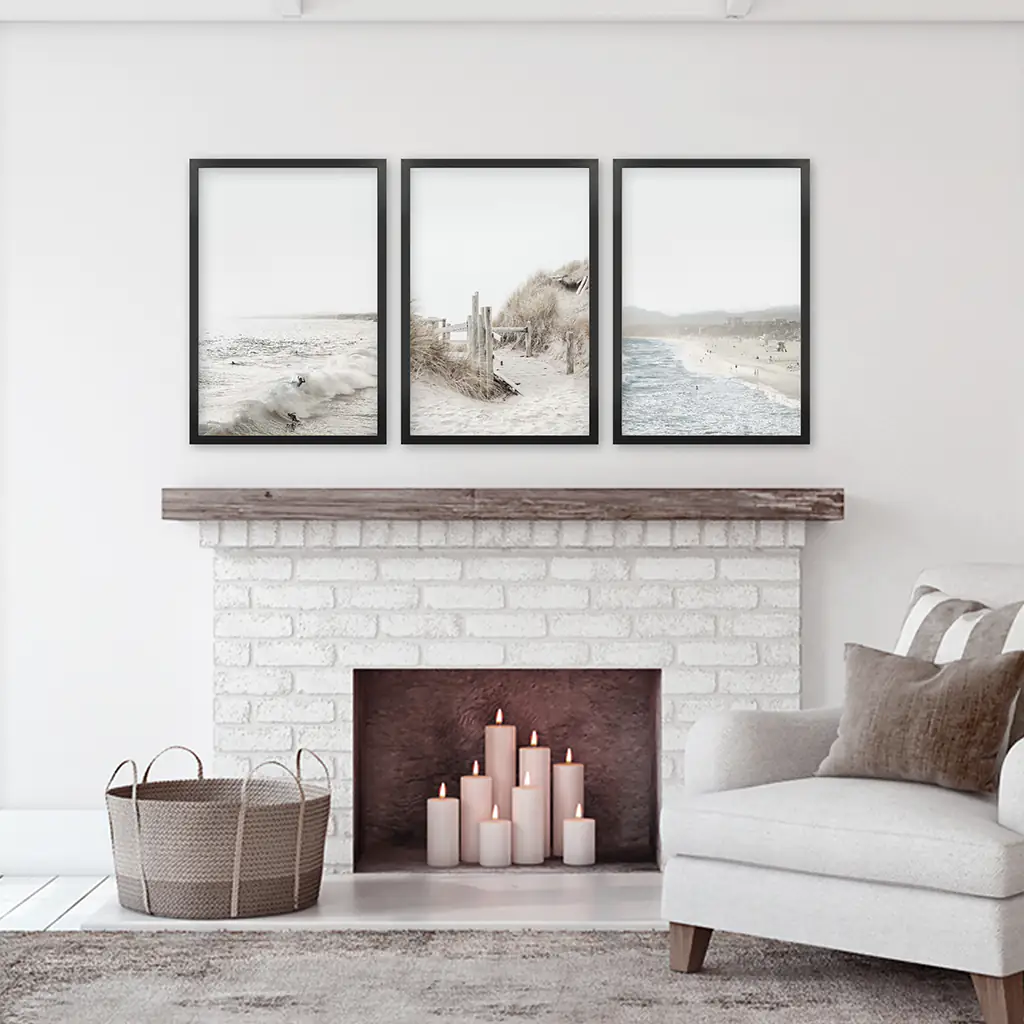 3 Piece Coastal Landscape. Waves, Surfers, Beach Pathway - Image 6