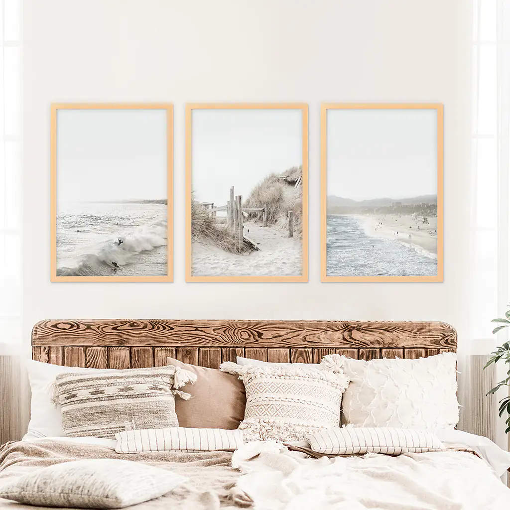 3 Piece Coastal Landscape. Waves, Surfers, Beach Pathway - Image 7