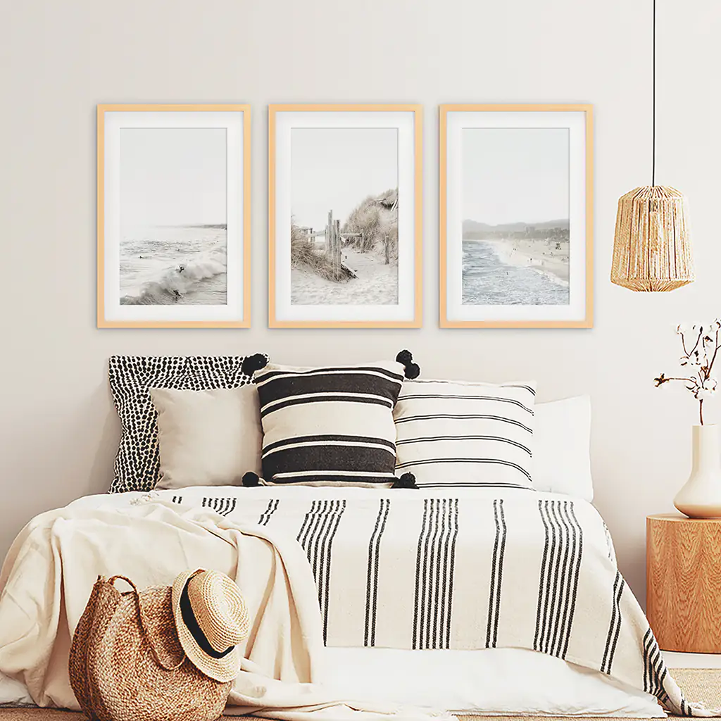3 Piece Coastal Landscape. Waves, Surfers, Beach Pathway - Image 8