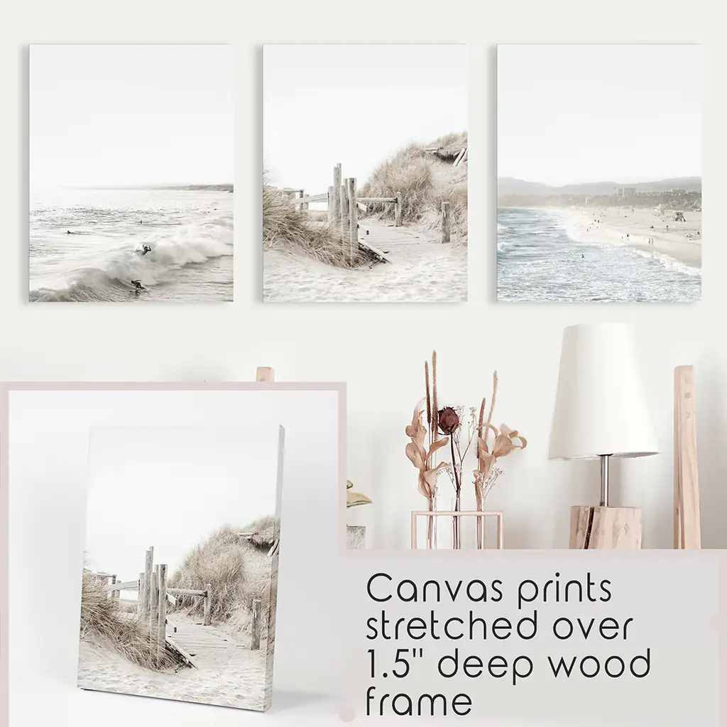 3 Piece Coastal Landscape. Waves, Surfers, Beach Pathway - Image 9