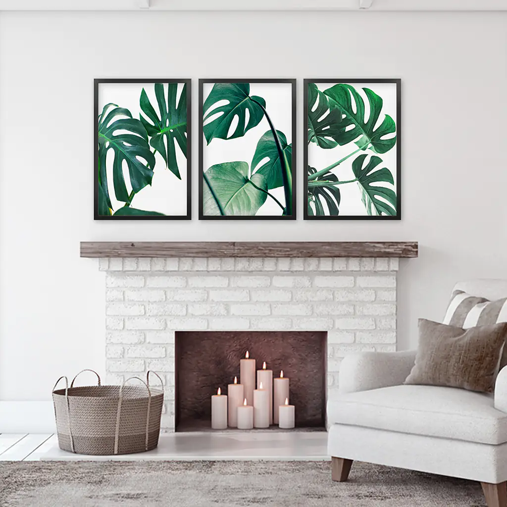 3 Piece Green Monstera Leaf Print Set. Tropical Decor - Image 6