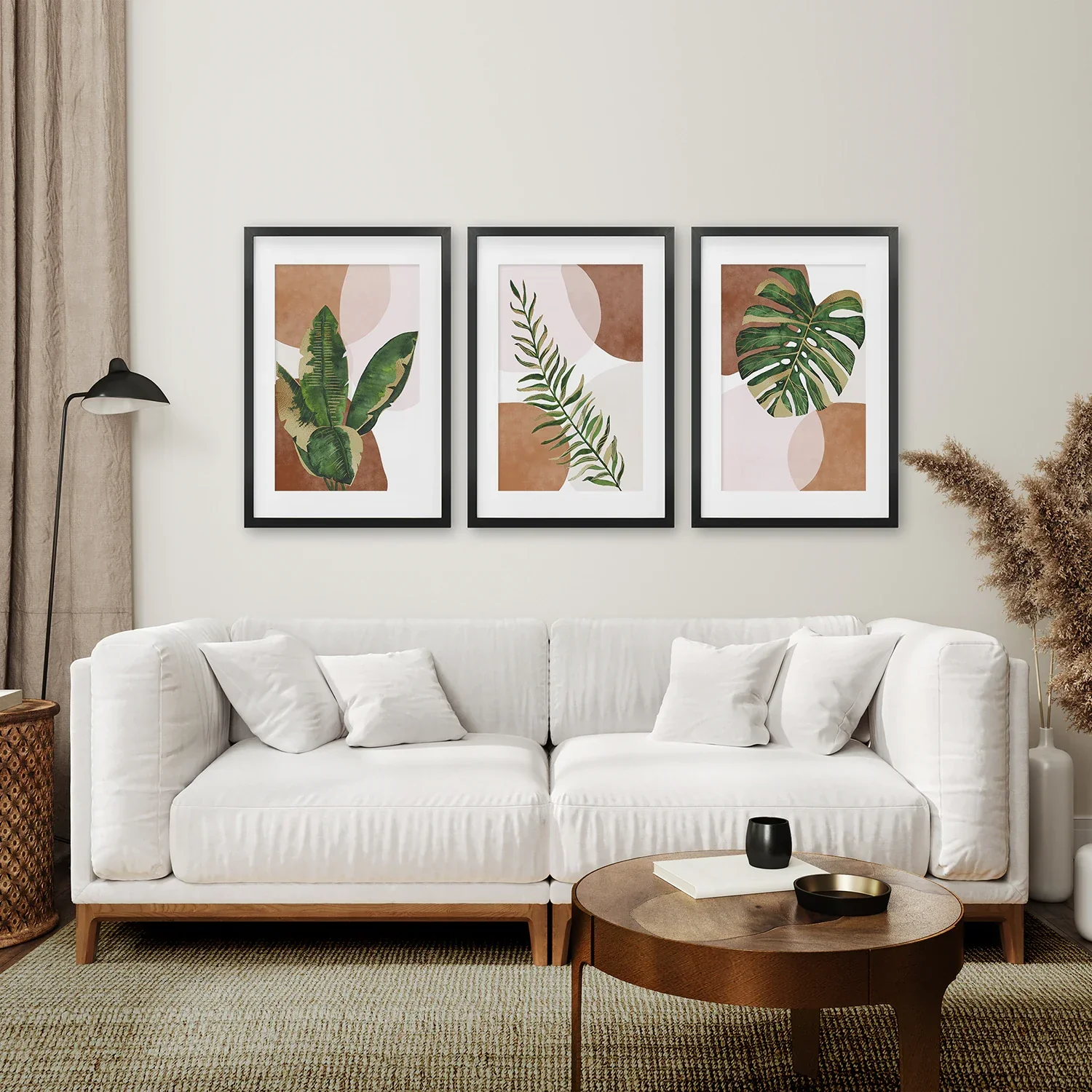 3 Piece Terracotta Boho Wall Art. Green Tropical Leaves - Image 4