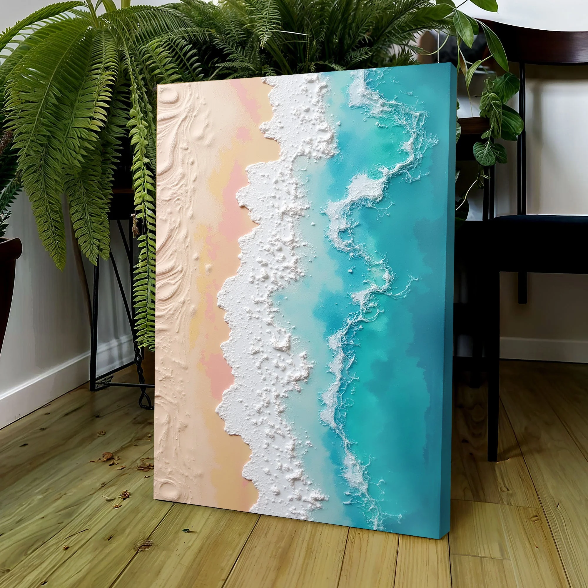 3D Minimalist Pink and Blue Ocean Wall Art - Image 3