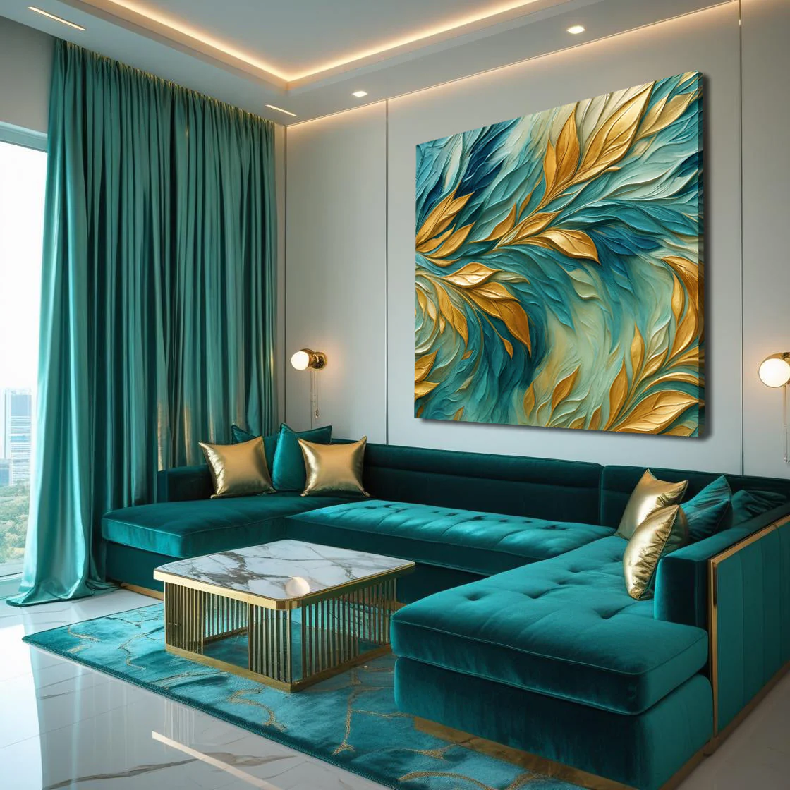 Abstract Gold And Blue Frosty Wall Art - Image 2