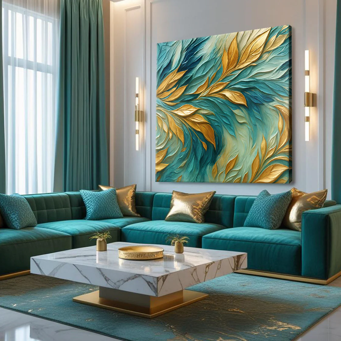 Abstract Gold And Blue Frosty Wall Art - Image 4
