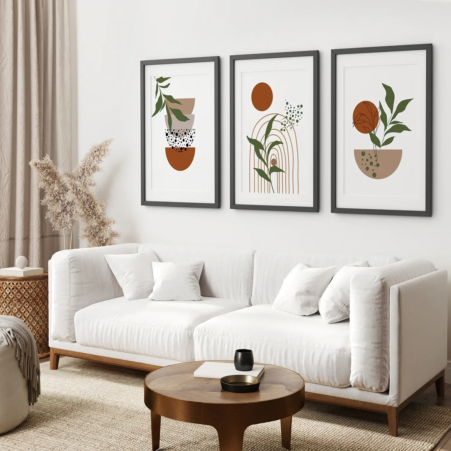 Abstract Green Leaves Wall Art Set of 3 Pieces. Earth Tones - Image 3
