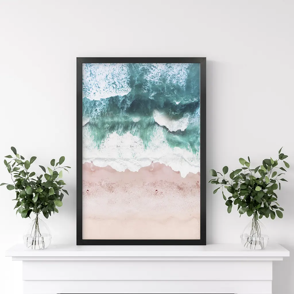 Aerial Coastal Ocean Wall Decor. Pink Beach, Blue Waves - Image 2