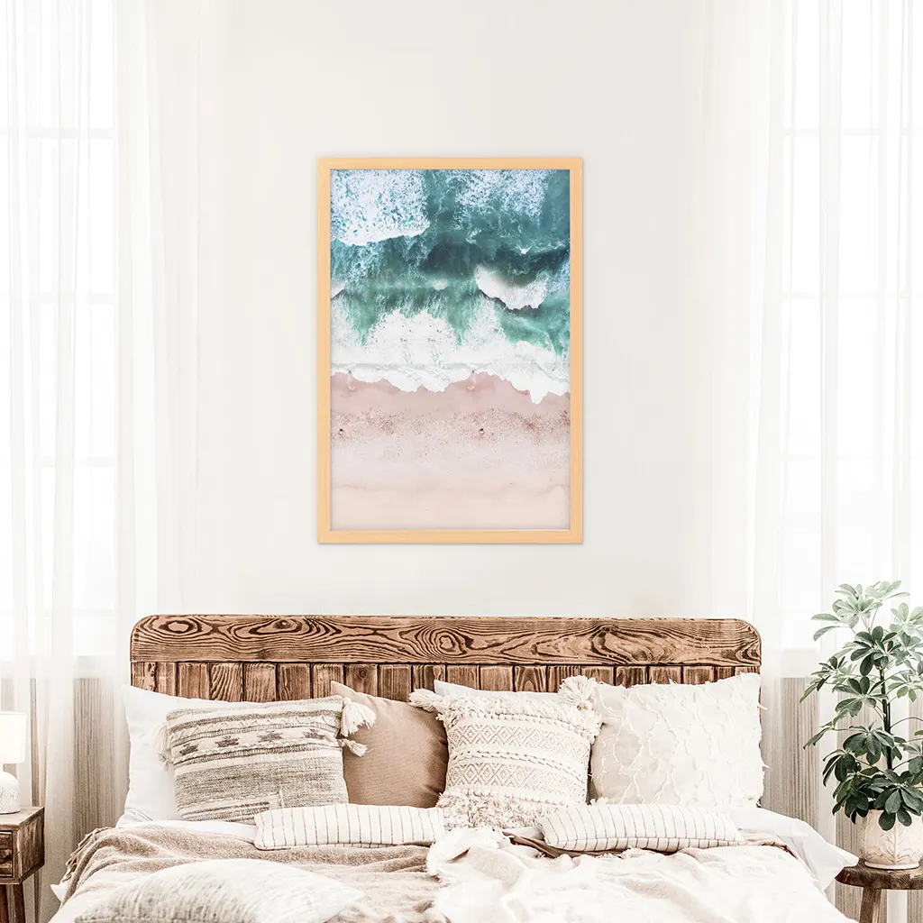 Aerial Coastal Ocean Wall Decor. Pink Beach, Blue Waves - Image 3