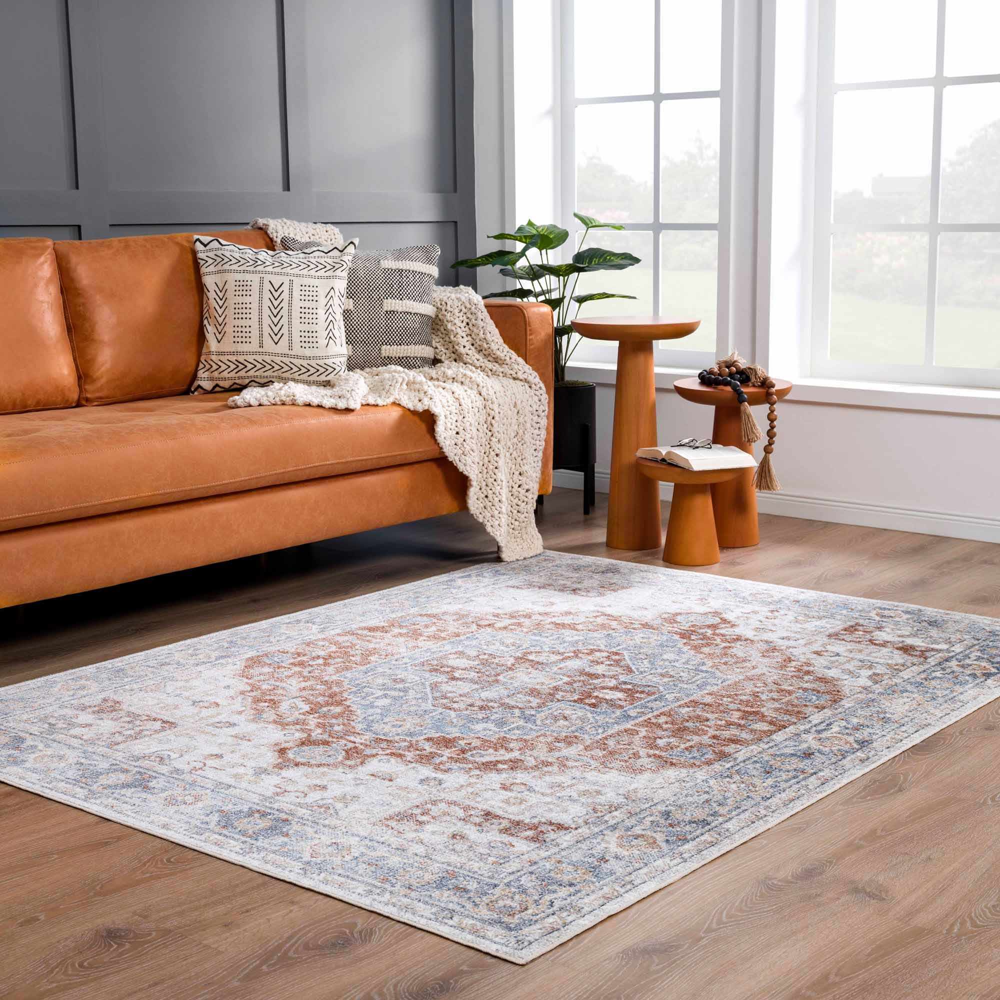 Akram Gray & Orange Washable Area Rug - Clearance - Image 10