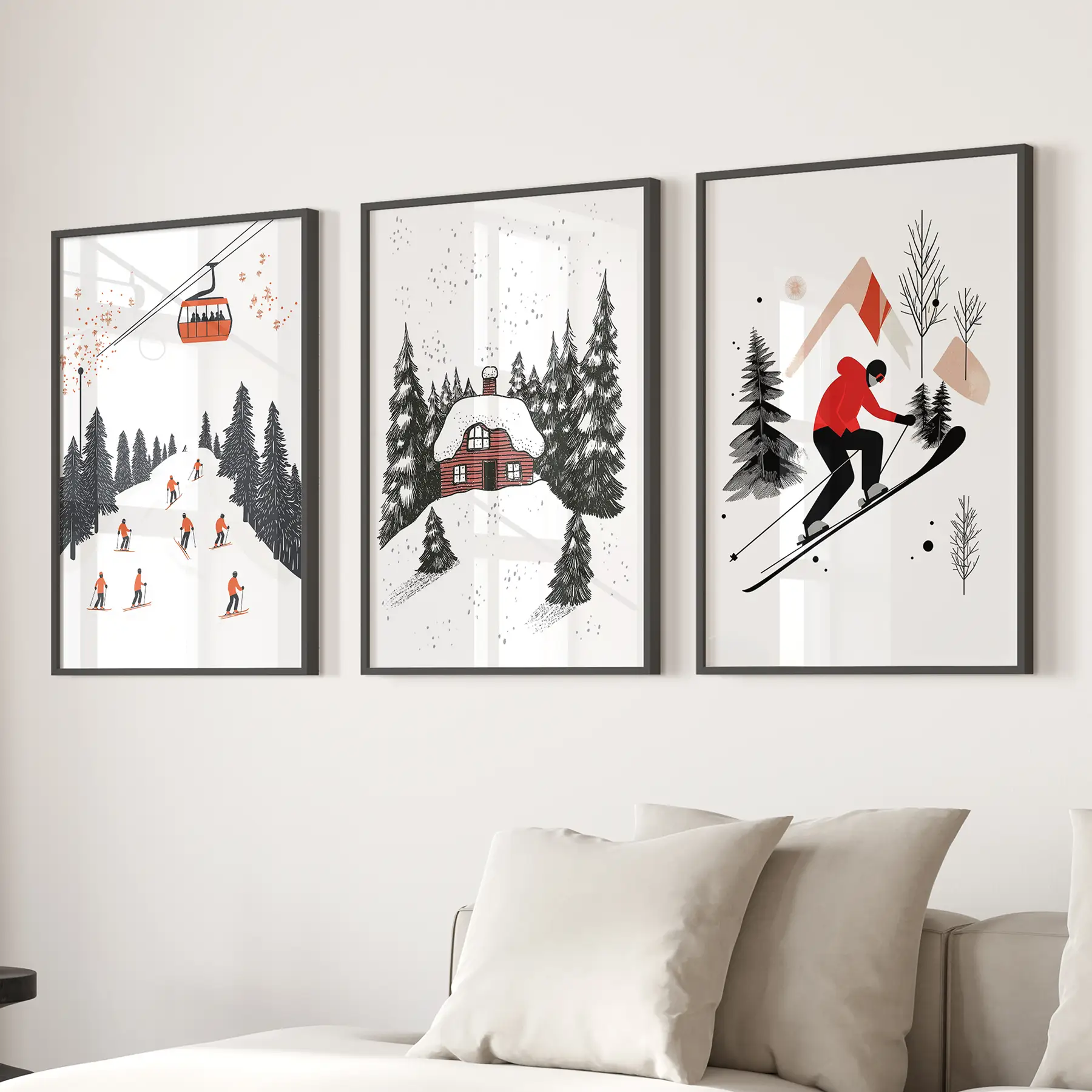 Alpine Skiing Winter Set of 3 Prints Home Wall Art - Image 4
