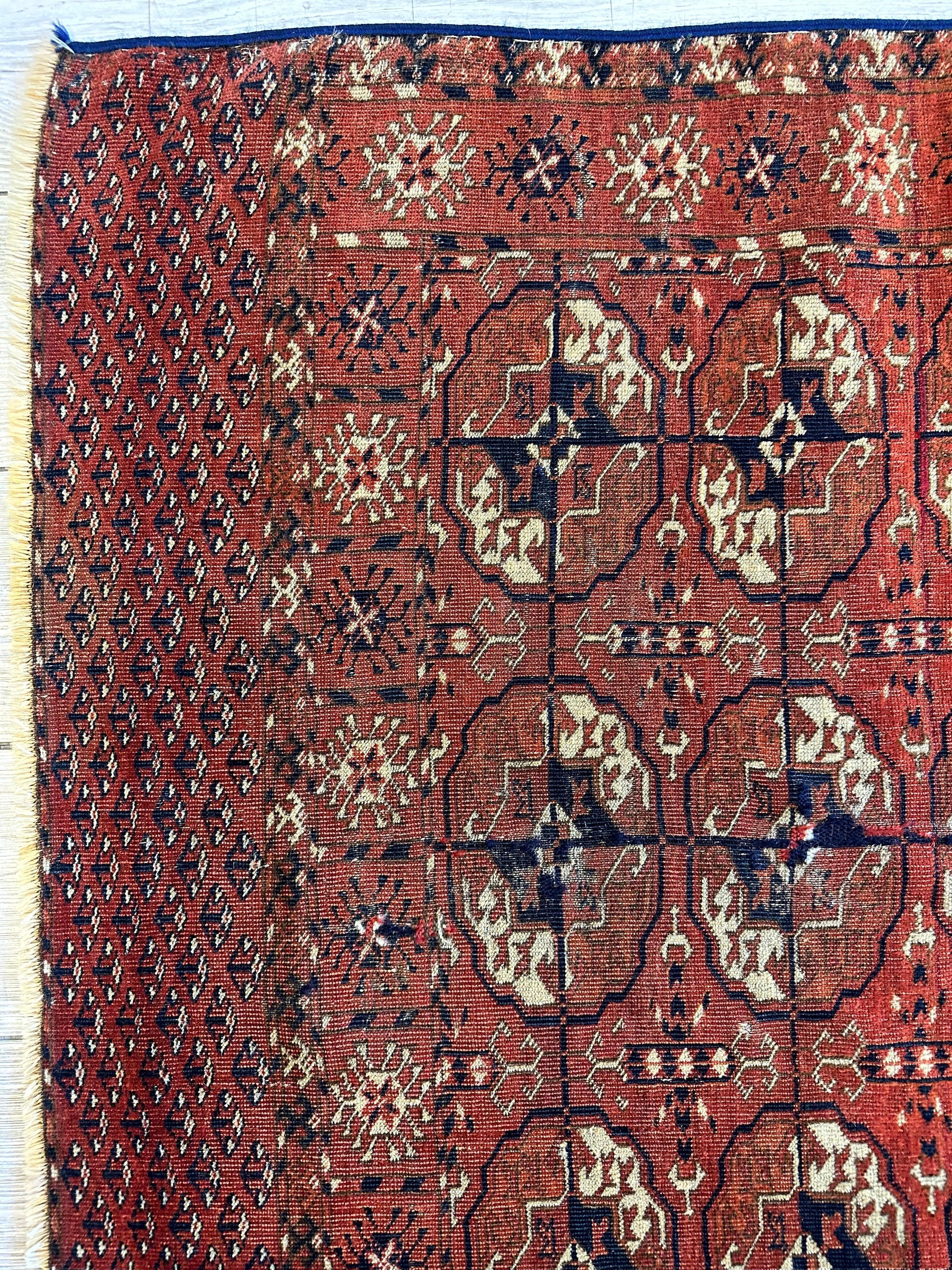 Antique 1880’s Tribal Turkoman Tekke Wedding Rug 3’4” x 4’1” - Image 5