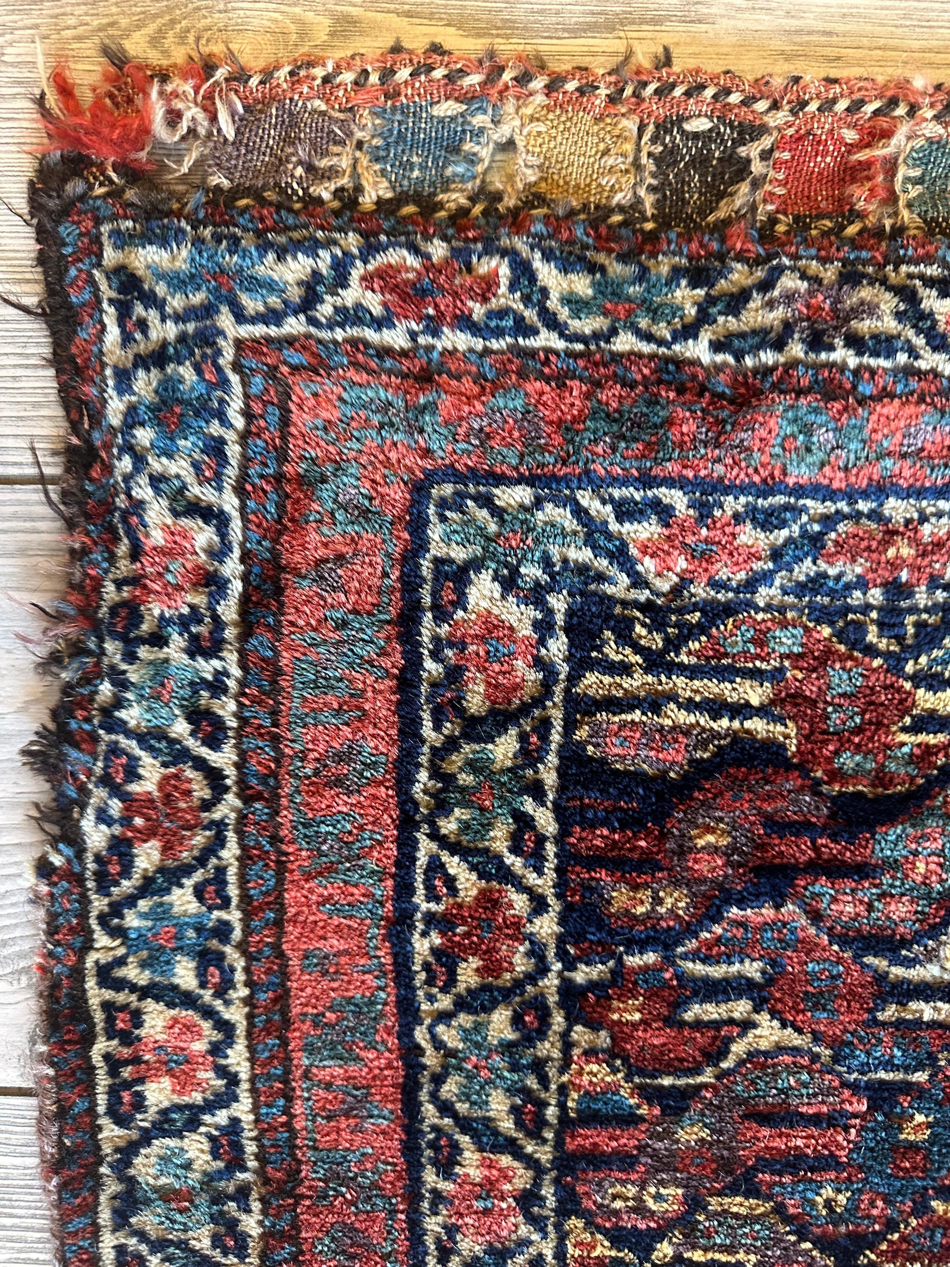 Antique Natural Dyes Small Kurdish Square Decorative Hanging Rug - 22" X 24" - Image 4