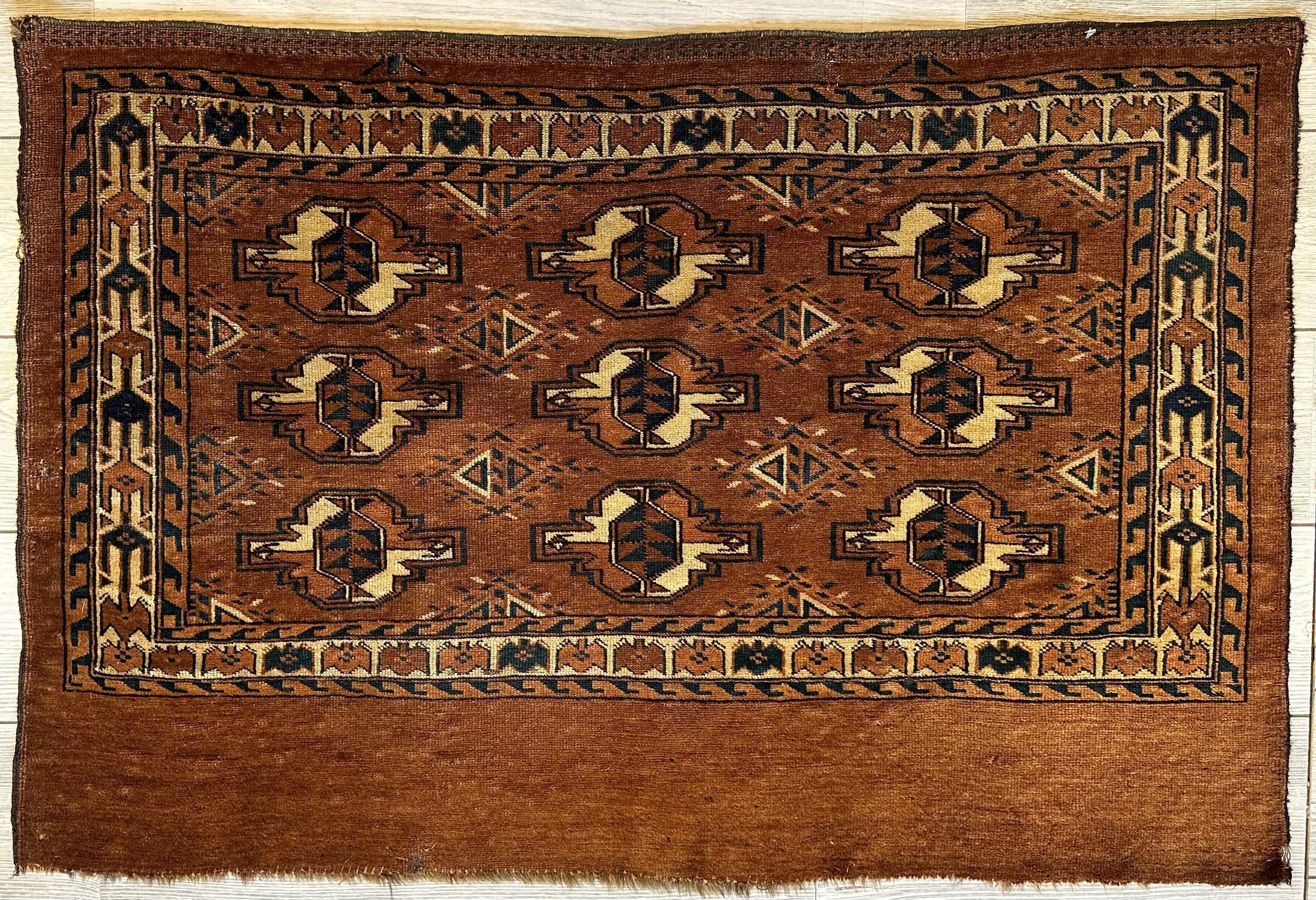 Antique Tekke Yomud Yomut Saryk Chuval Rug Bag Face, Turkmen Rug, Turkoman Rug 2’6”x3’9” - Image 2
