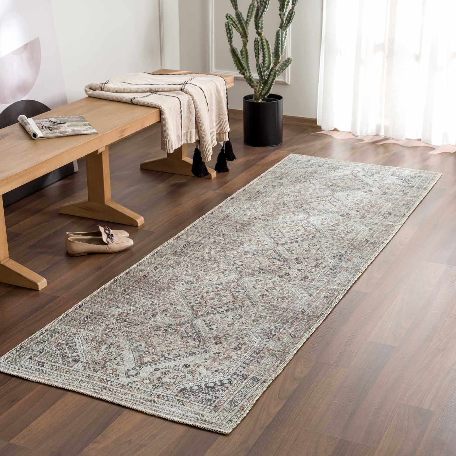 Barny Beige Flat Pile Washable Rug - Image 14