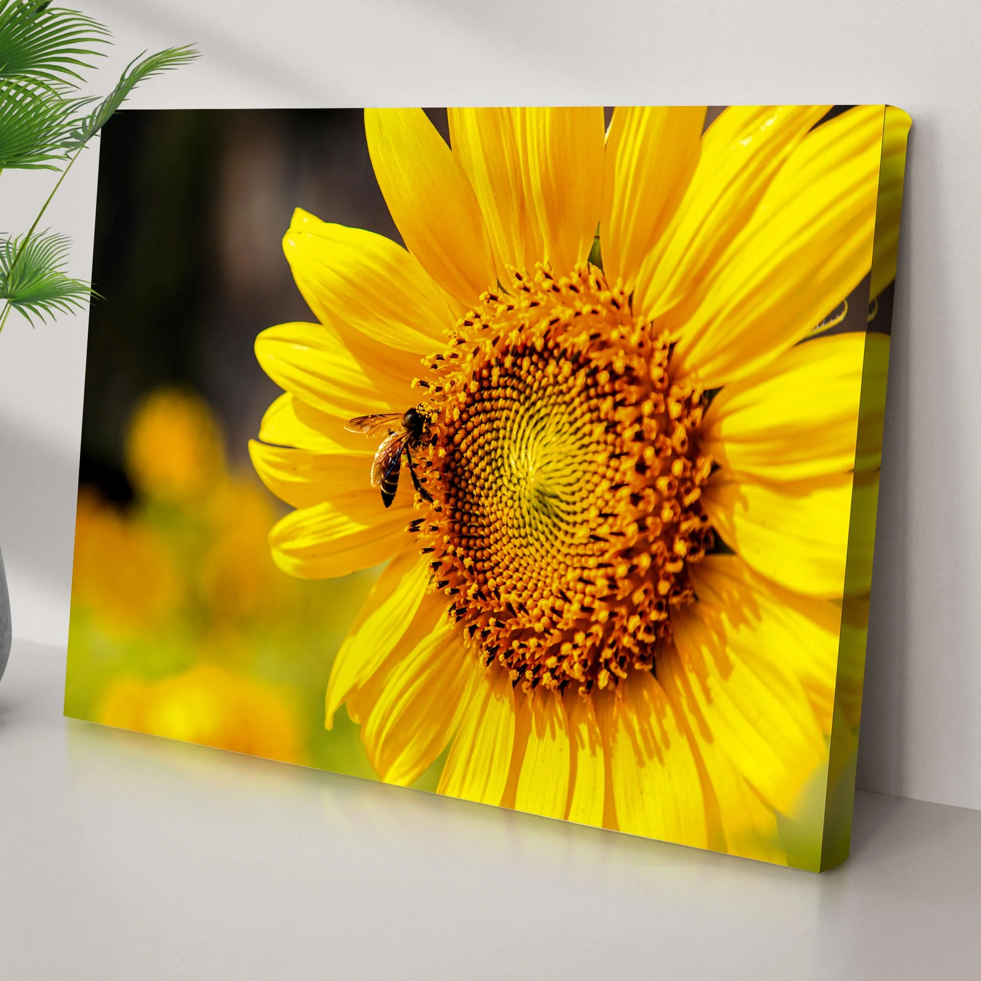 Bee On Sunflower Canvas Wall Art - Image 2