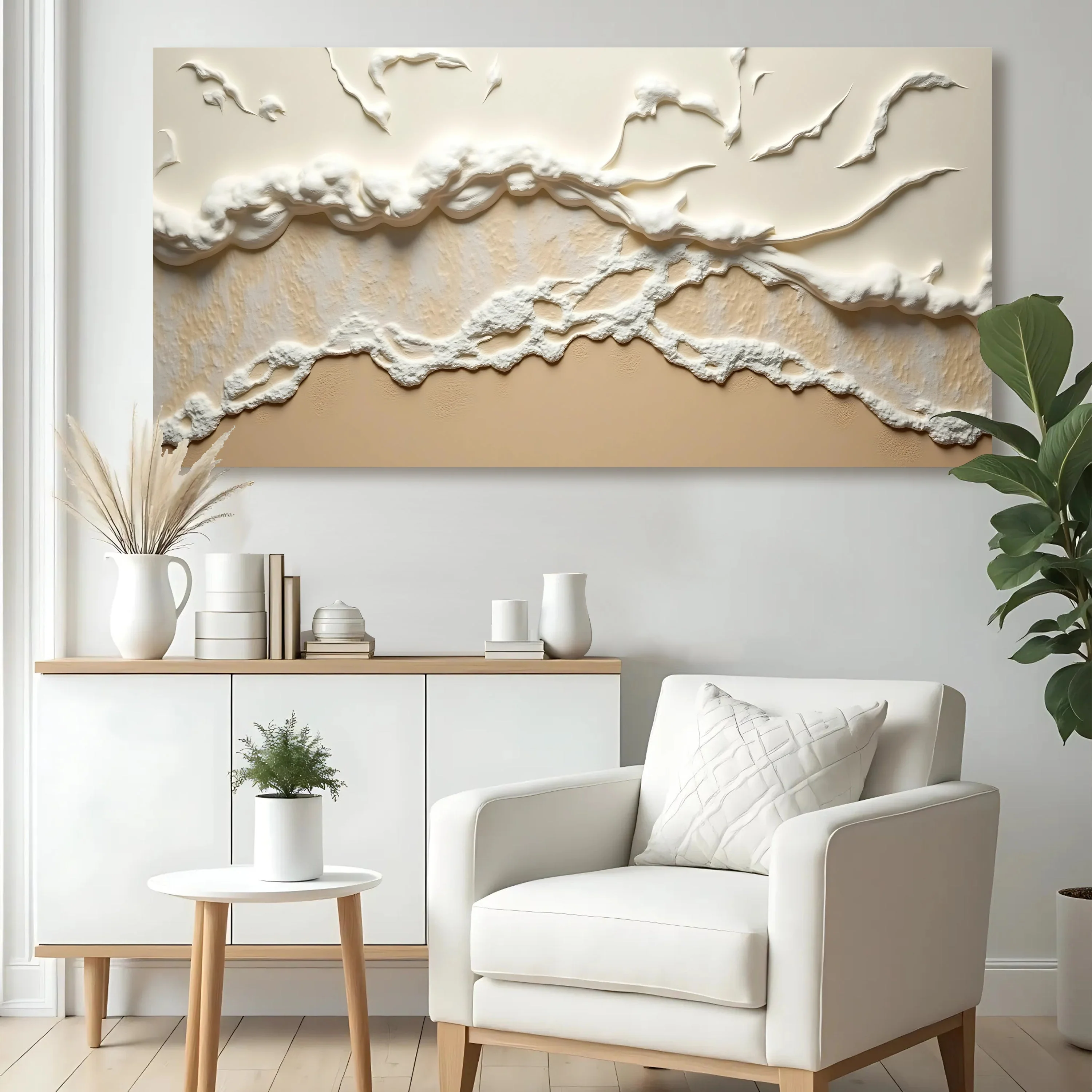 Beige Abstract Ocean Waves Wall Art - Image 2