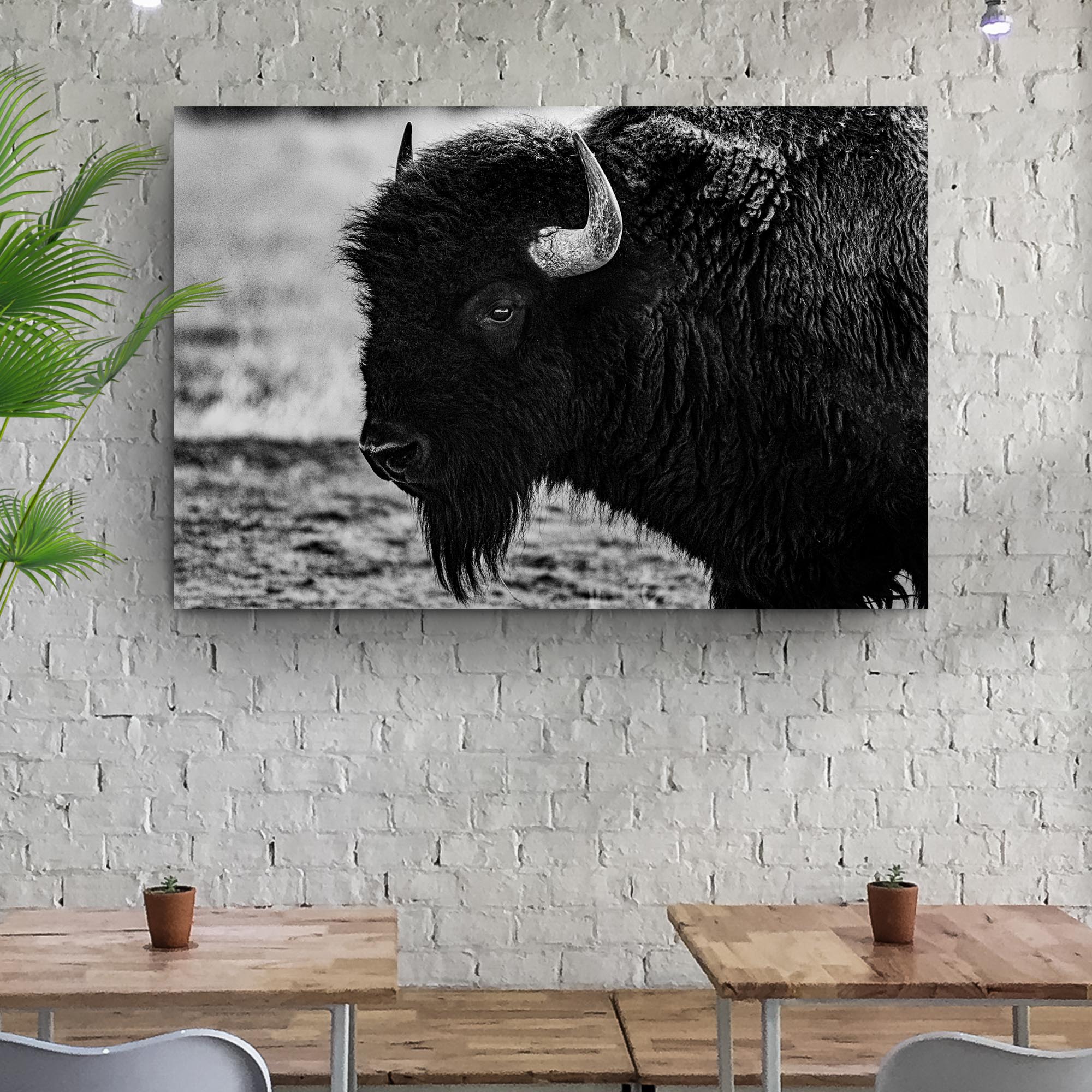 Black and White Bison Canvas Wall Art - Image 2