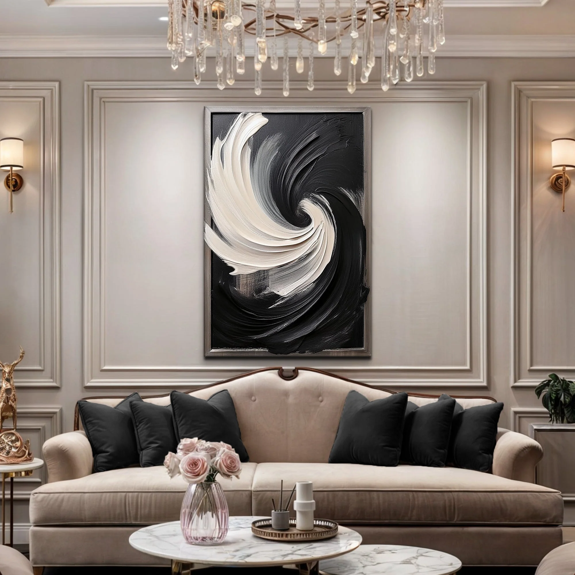 Black and White Vortex Abstract Wall Art - Image 4