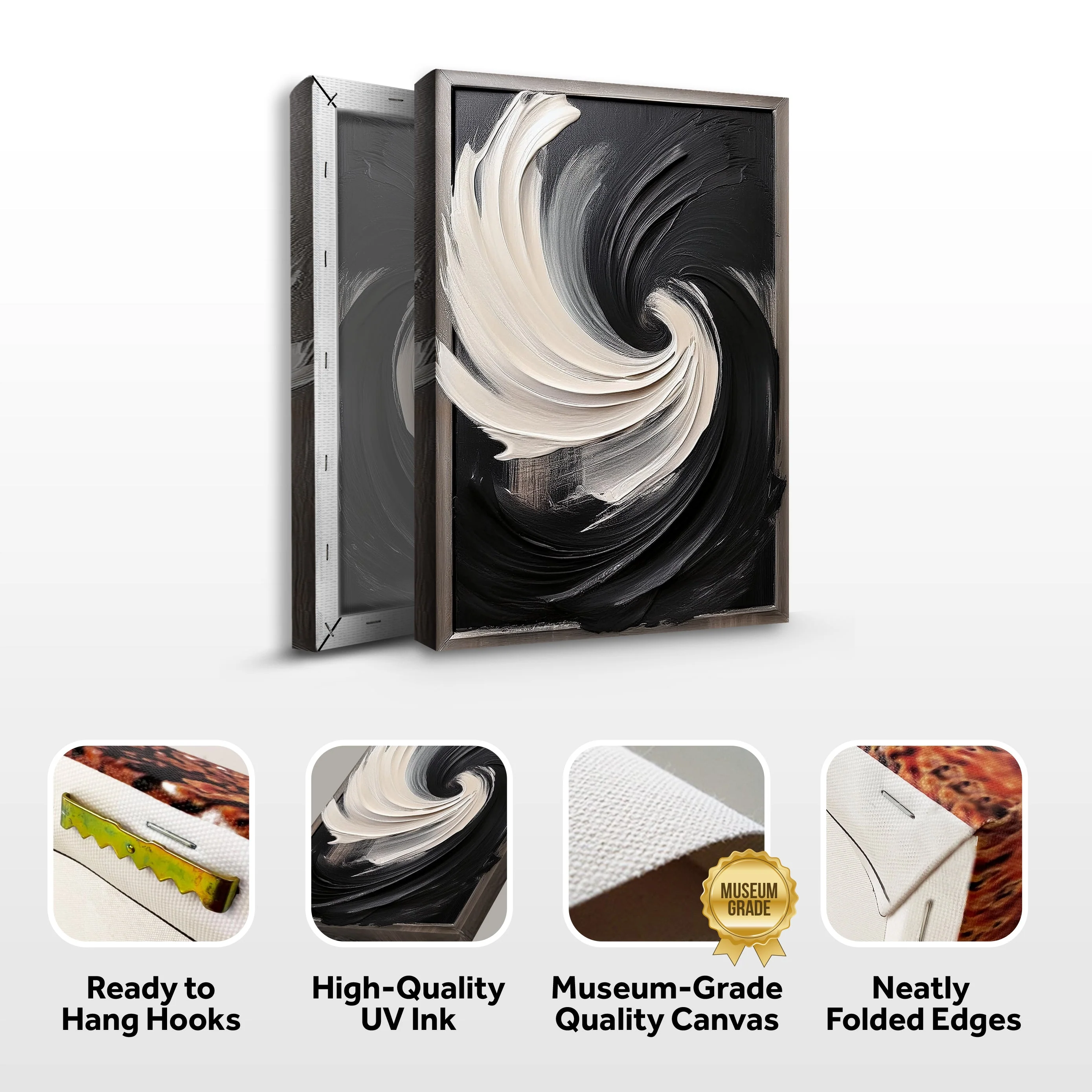 Black and White Vortex Abstract Wall Art - Image 8