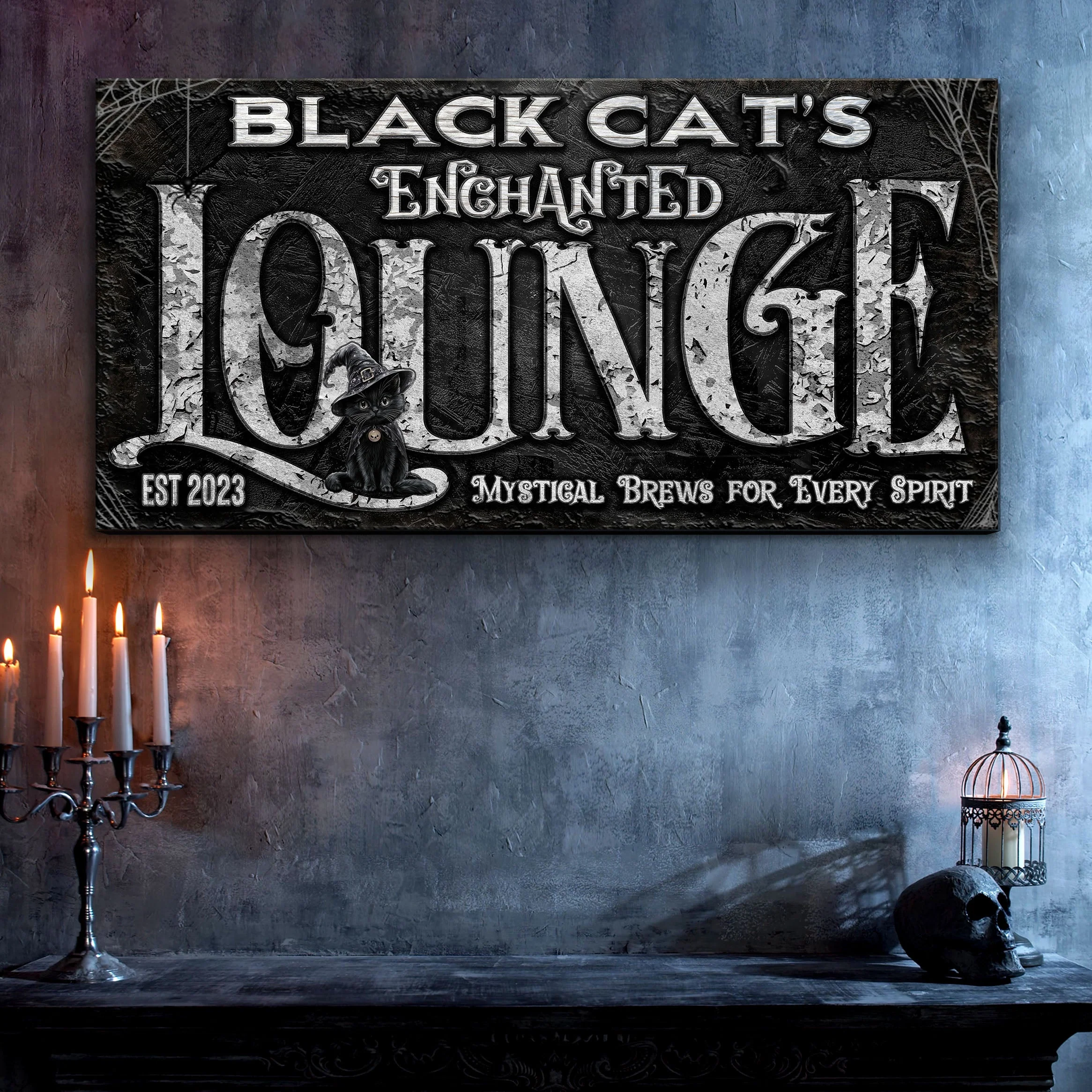 Black Cat's Enchanted Lounge Halloween Sign - Image 4