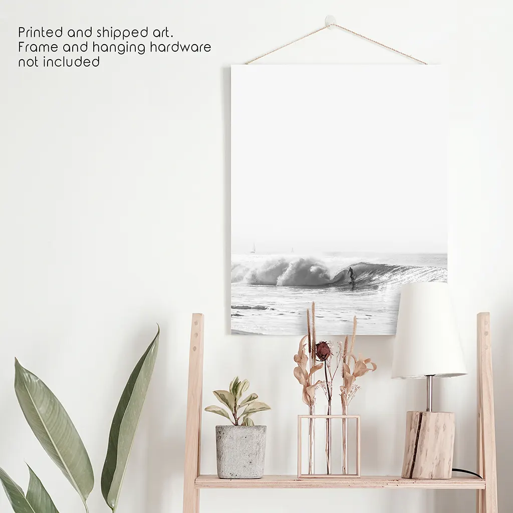 Black White Boho Tropical Wall Decor. Surfer, Waves - Image 10