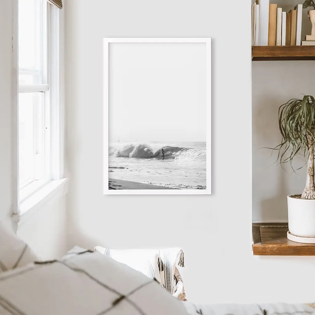 Black White Boho Tropical Wall Decor. Surfer, Waves - Image 2