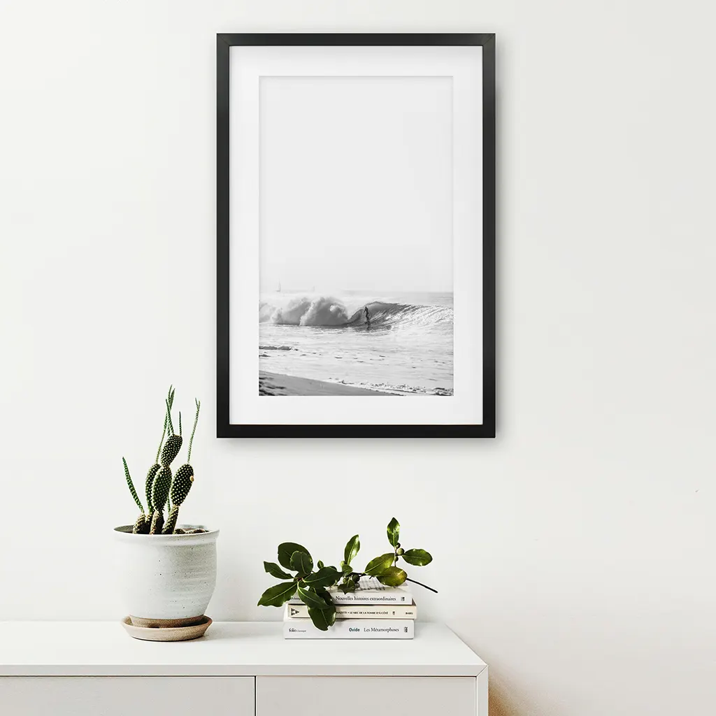 Black White Boho Tropical Wall Decor. Surfer, Waves - Image 3