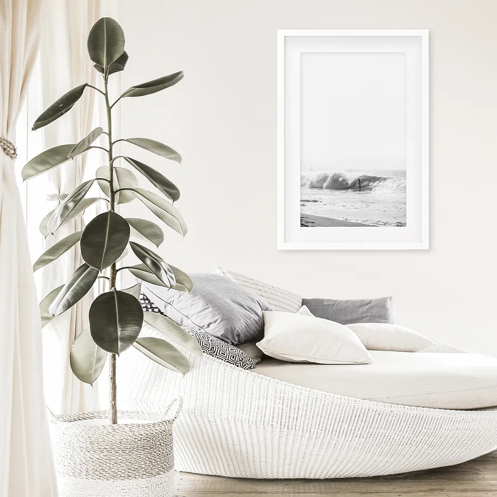 Black White Boho Tropical Wall Decor. Surfer, Waves - Image 4