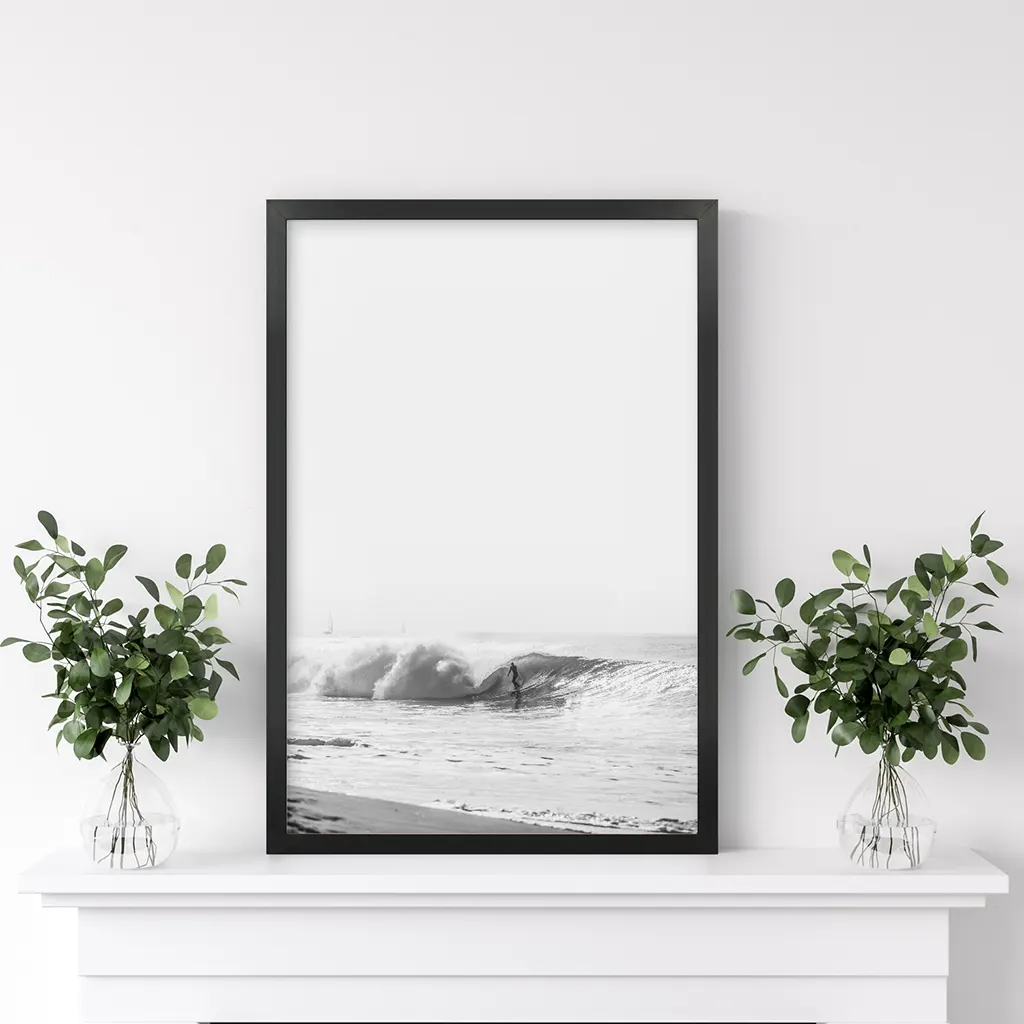 Black White Boho Tropical Wall Decor. Surfer, Waves - Image 5