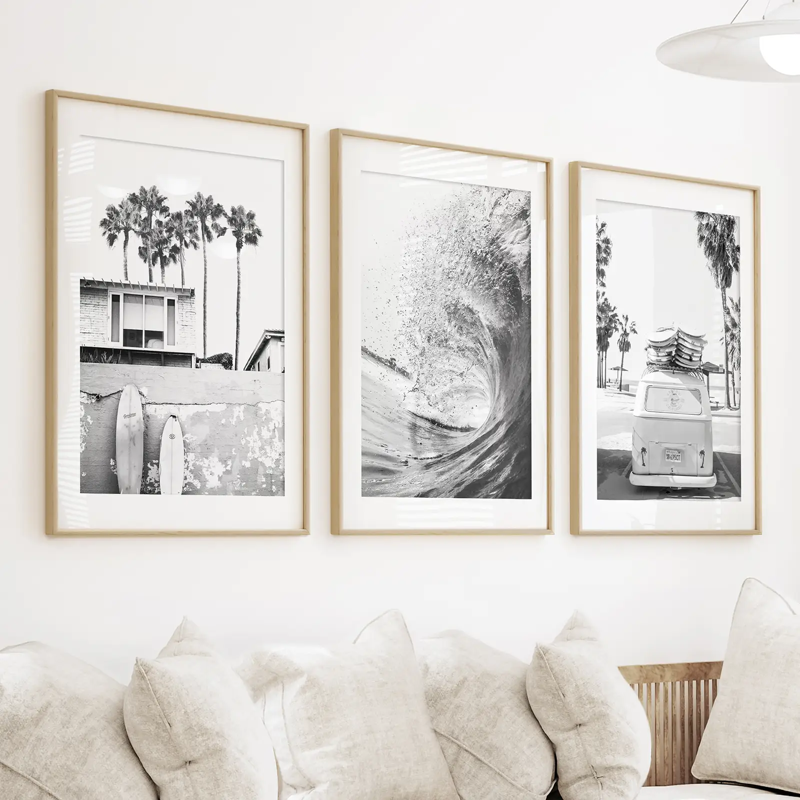 Black White California Surfing Prints. Van, Ocean Wave, Surfboards - Image 2