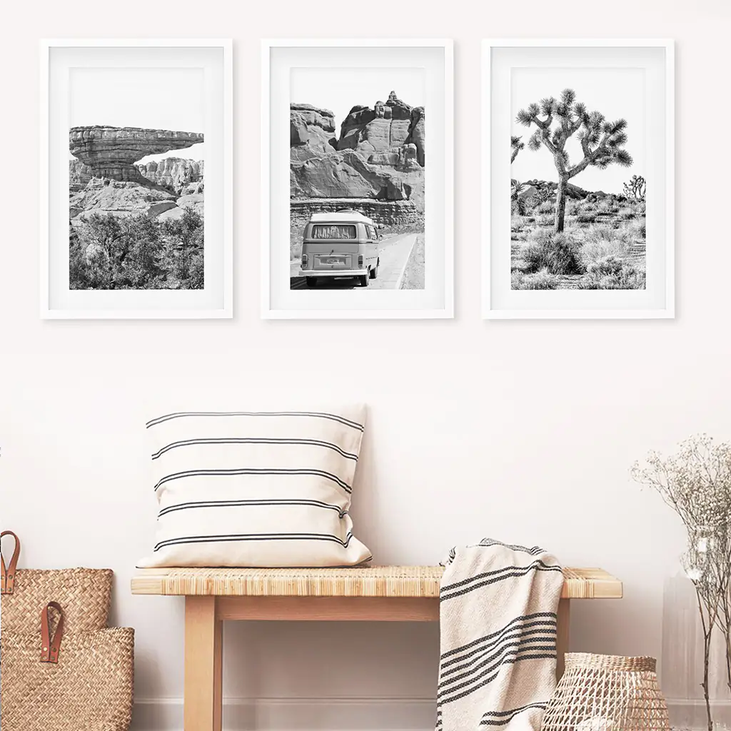 Black White Desert Nature Wall Art Set. Cliff, Van, Tree - Image 3