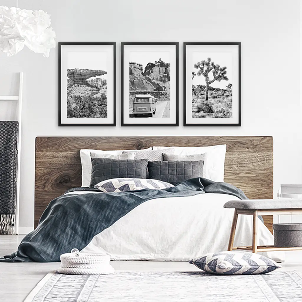 Black White Desert Nature Wall Art Set. Cliff, Van, Tree - Image 4