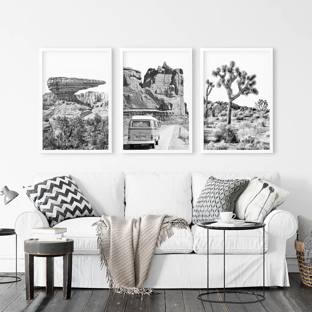 Black White Desert Nature Wall Art Set. Cliff, Van, Tree - Image 5