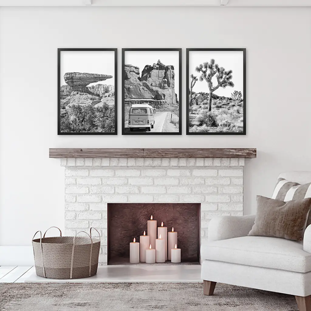 Black White Desert Nature Wall Art Set. Cliff, Van, Tree - Image 6