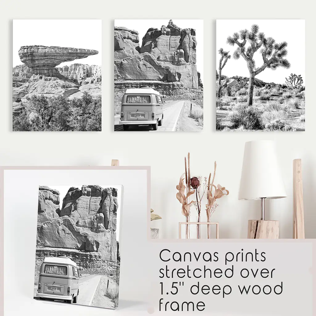 Black White Desert Nature Wall Art Set. Cliff, Van, Tree - Image 7