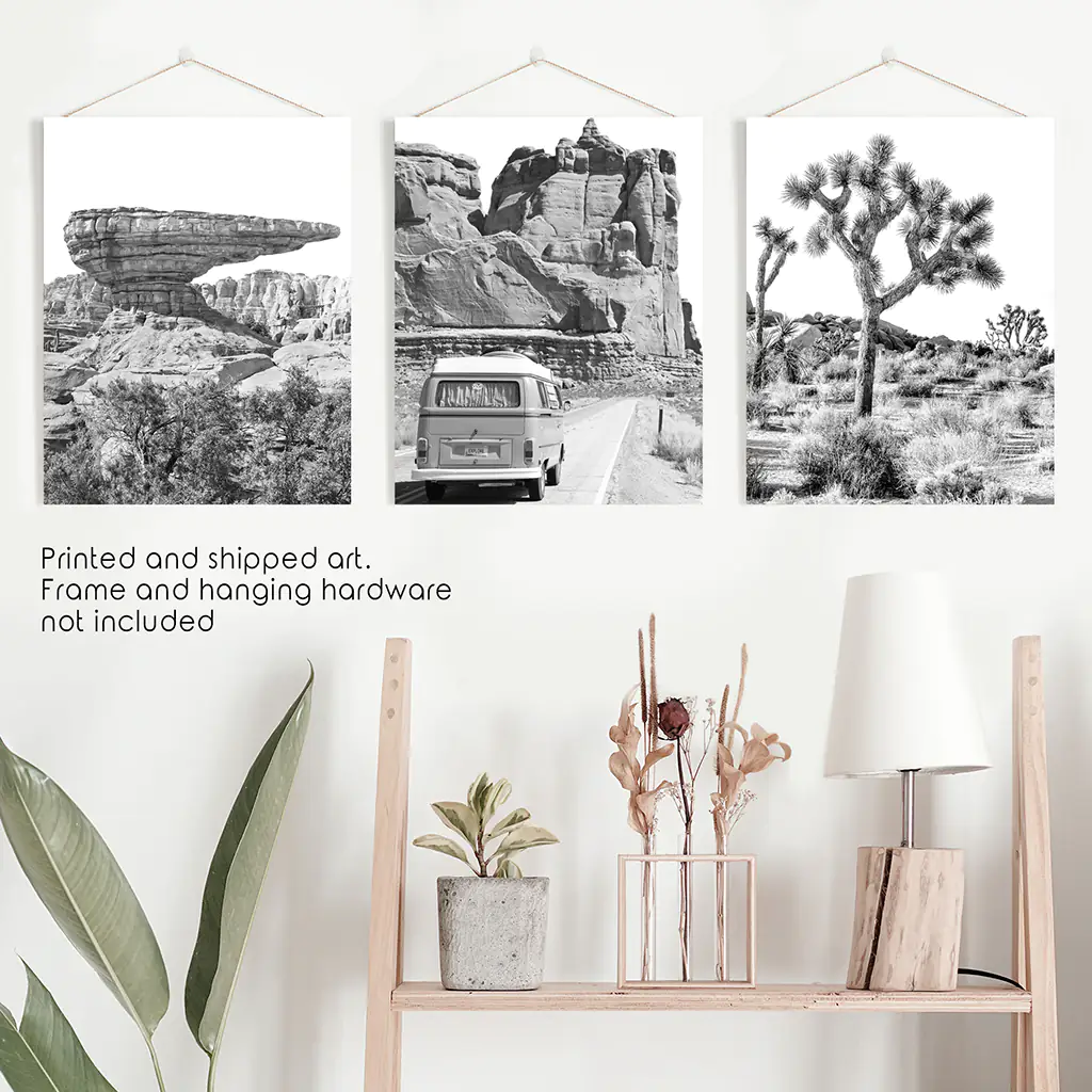 Black White Desert Nature Wall Art Set. Cliff, Van, Tree - Image 8