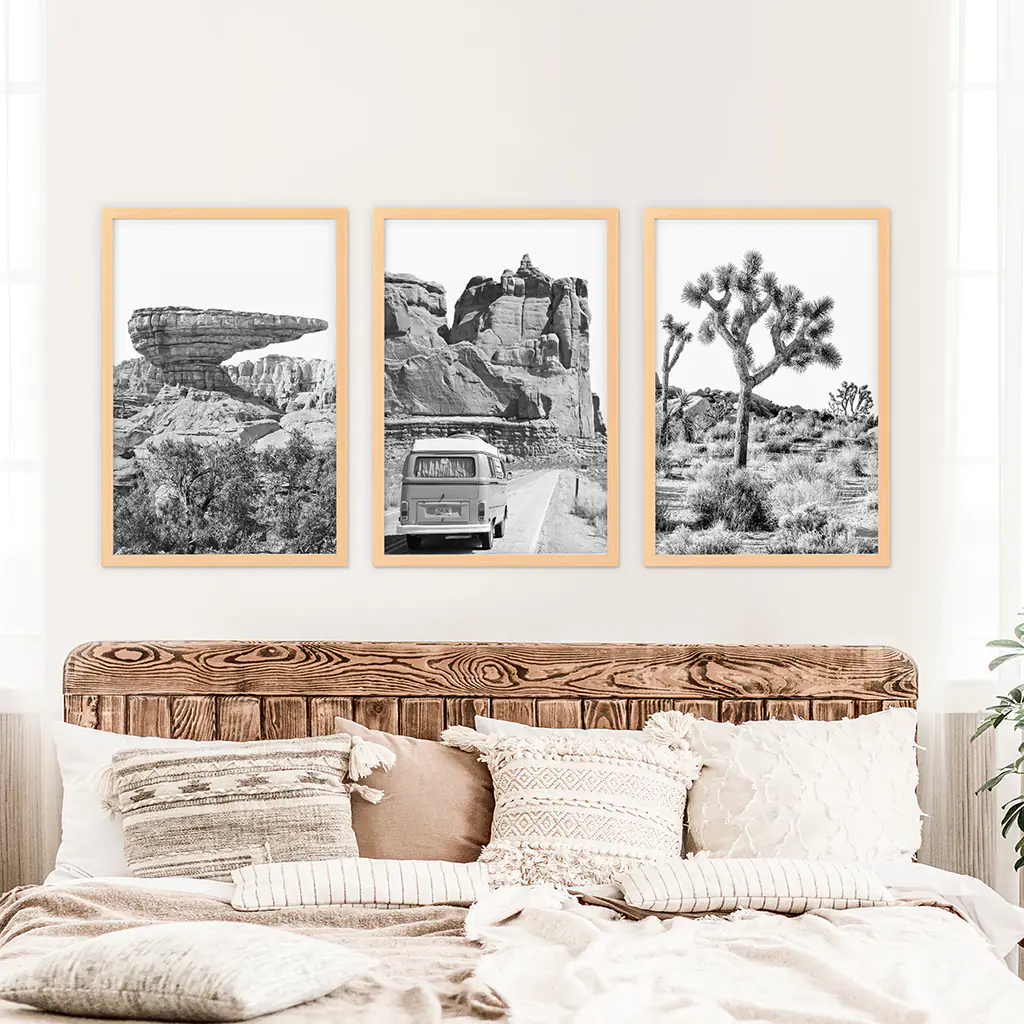 Black White Desert Nature Wall Art Set. Cliff, Van, Tree - Image 9