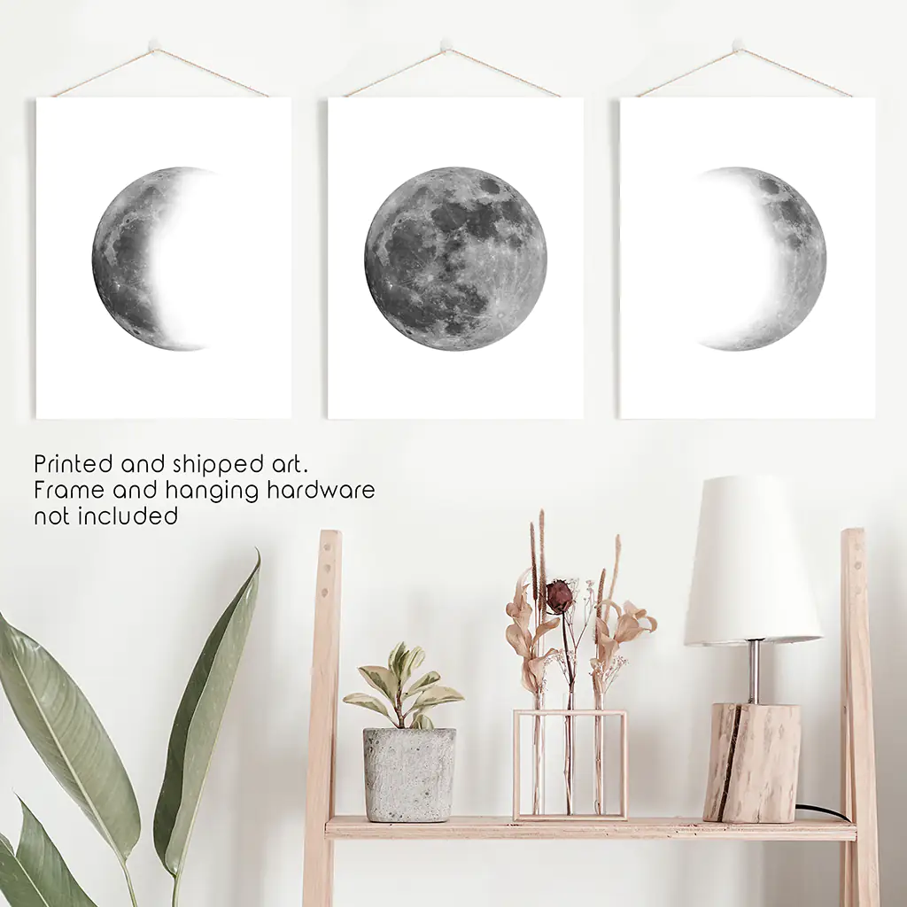 Black White MInimalist Moon Phases Wall Art. Set of 3 Prints - Image 10