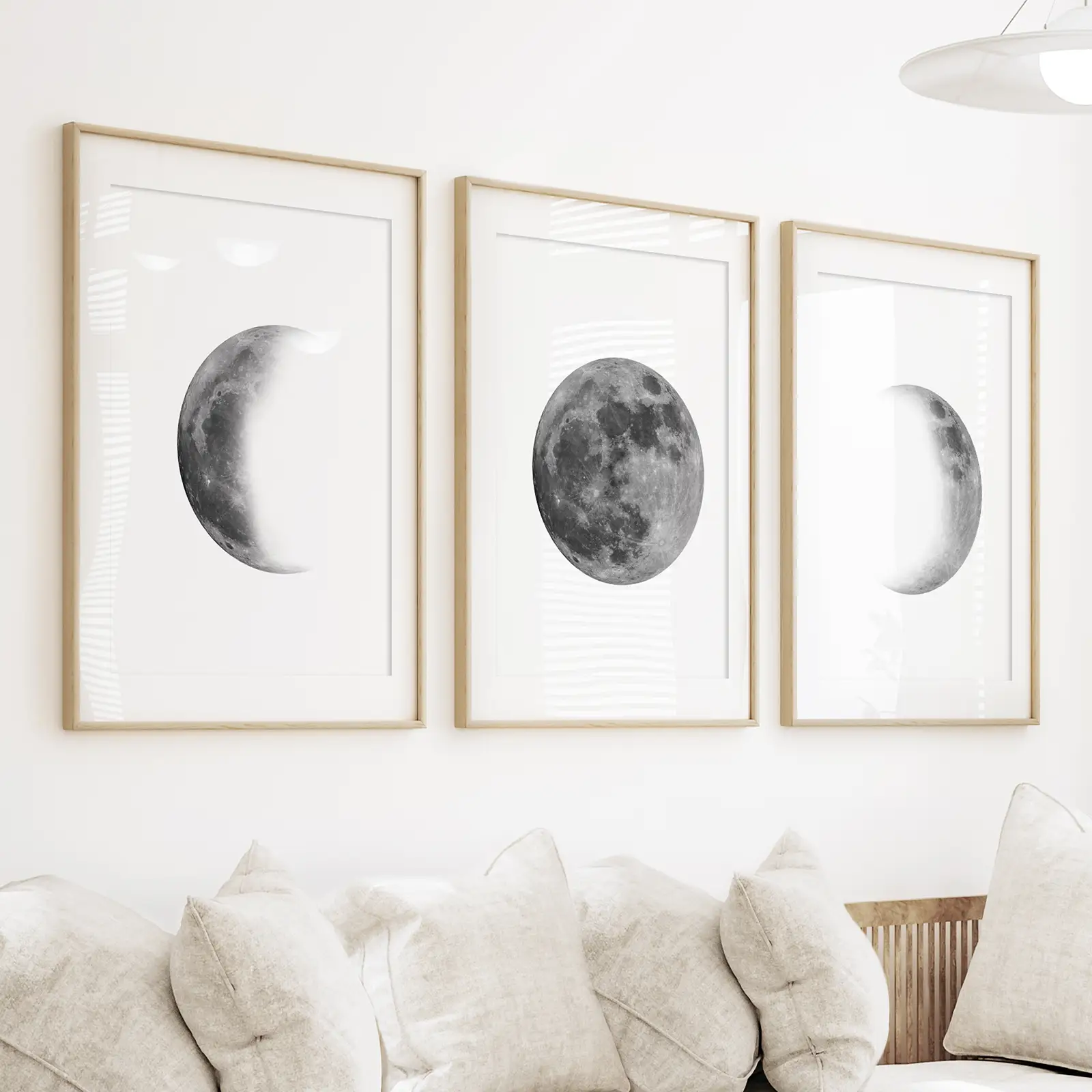 Black White MInimalist Moon Phases Wall Art. Set of 3 Prints - Image 3