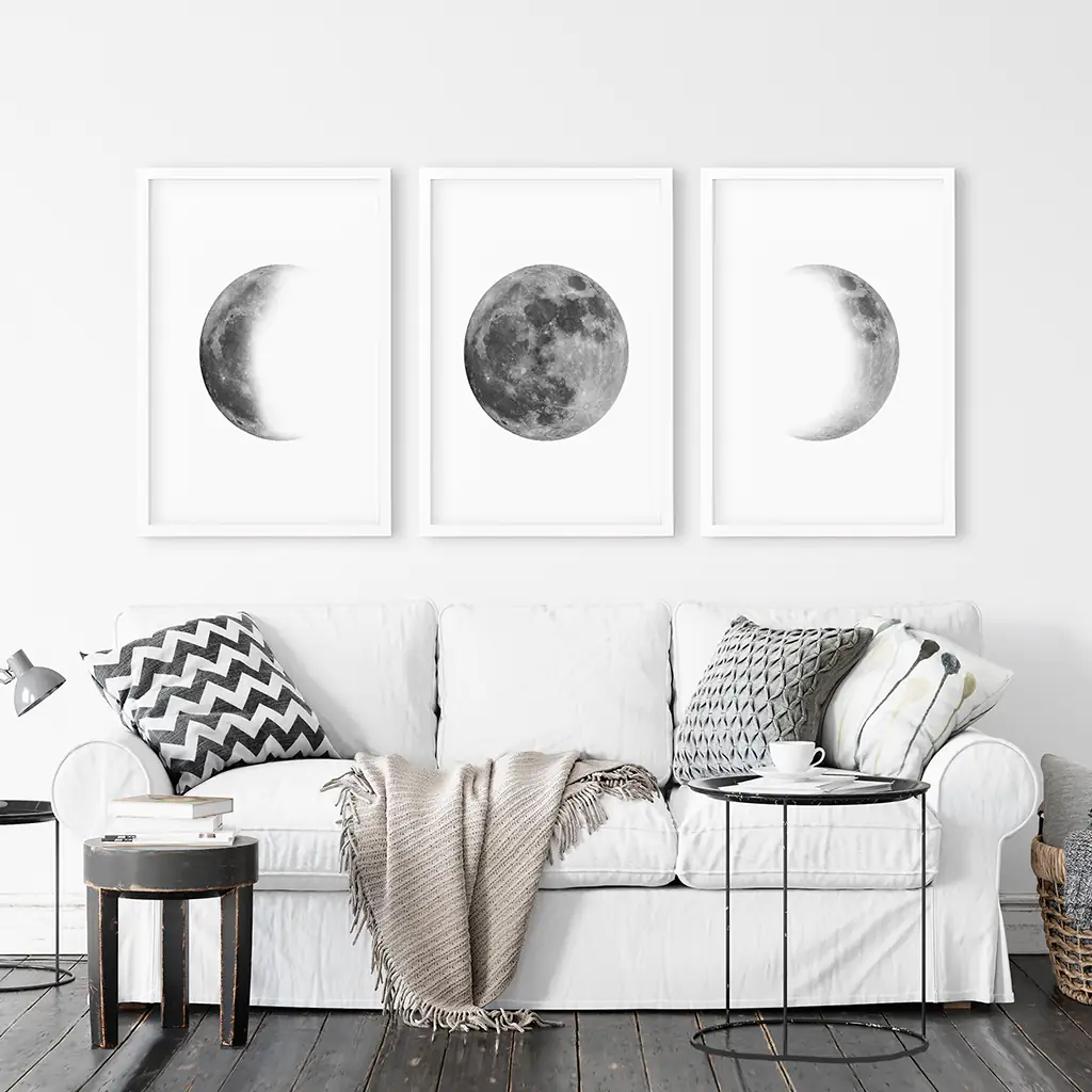 Black White MInimalist Moon Phases Wall Art. Set of 3 Prints - Image 5