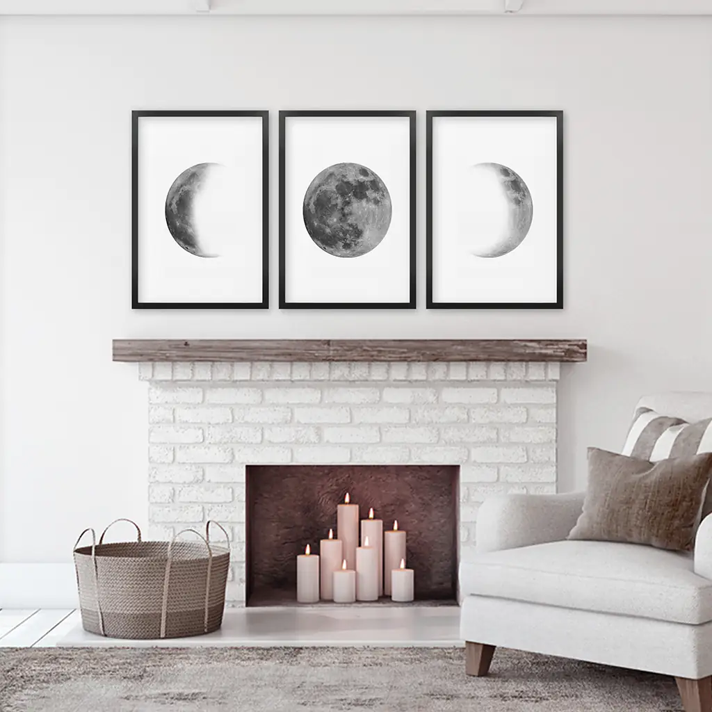 Black White MInimalist Moon Phases Wall Art. Set of 3 Prints - Image 6