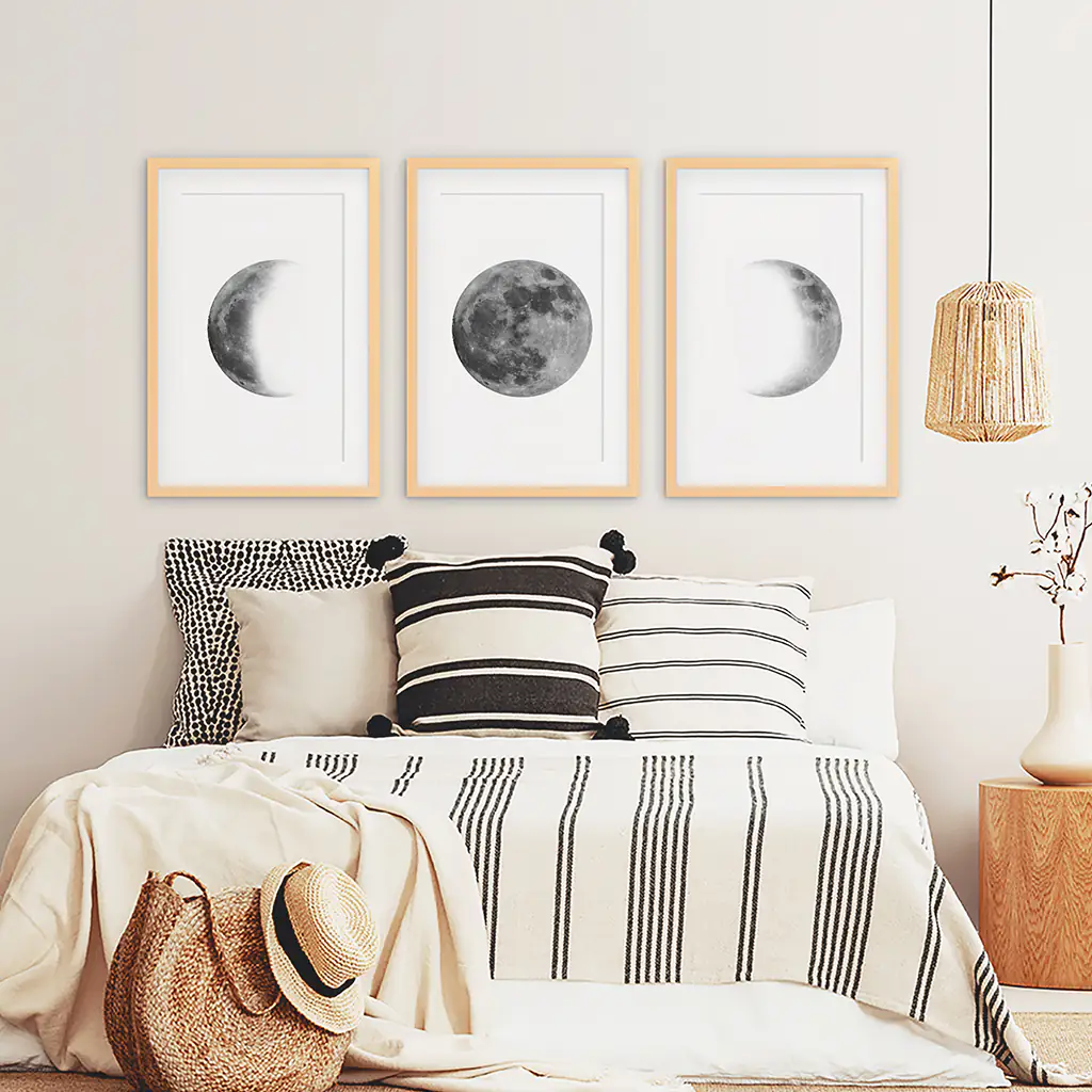 Black White MInimalist Moon Phases Wall Art. Set of 3 Prints - Image 7